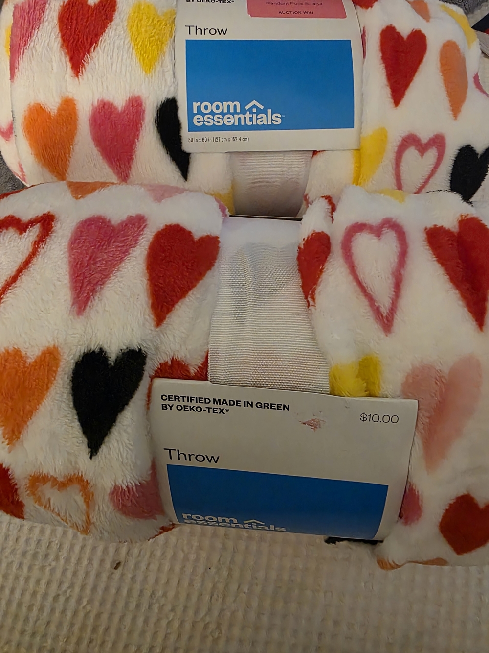 2. Room Essentials Plush Throw with Multicolor Heart Print 60x60